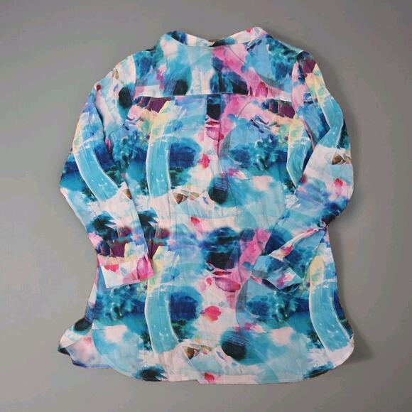 Soft Surroundings Ursa Aqua Modern Button Down Blouse Sz Medium - Picture 3 of 8